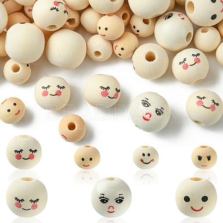 140Pcs 7 Styles  Printed Wood Beads WOOD-YW0001-14-1