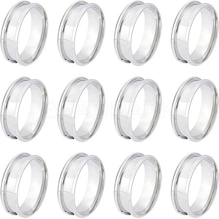 12Pcs Stainless Steel Grooved Finger Ring Settings STAS-UN0038-94E-1