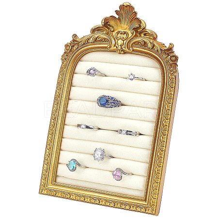 Gold Resin Photo Frame Ring Organizer Display Stands with Velvet Mat ODIS-WH0038-272-1-1