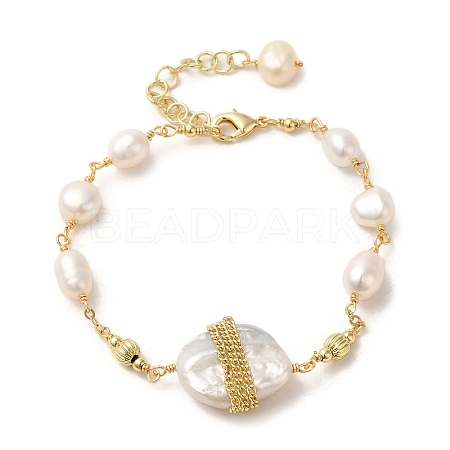 Natural Pearl Link Bracelets BJEW-C051-30G-1