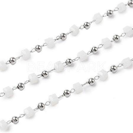Cube Glass & 201 Stainless Steel Beaded Chains CHS-A015-05P-1