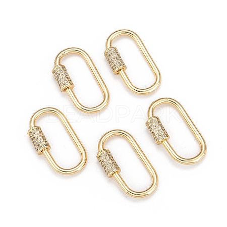 Brass Micro Pave Cubic Zirconia Screw Carabiner Lock Charms X-ZIRC-G160-21G-1