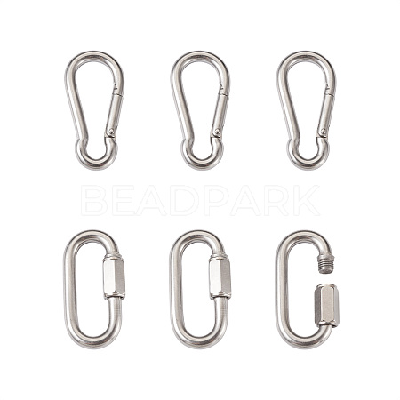 6Pcs 2 Style 304 Stainless Steel Rock Climbing Carabiners STAS-TA0001-33P-1