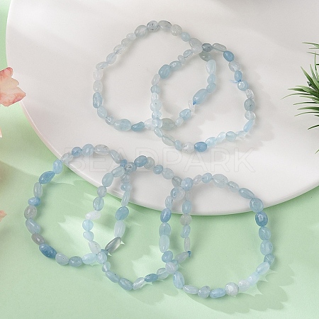 Natural Aquamarine Bead Stretch Bracelets BJEW-K213-54-1