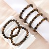 Natural Tiger Eye Round Beaded Stretch Bracelets BJEW-F203-04-3
