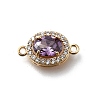 Brass Purple Cubic Zirconia Oval Connector Charms KK-D312-08G-1