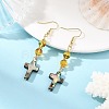 Natural Amber & Abalone Shell/Paua Shell Beads Dangle Earrings EJEW-JE07315-03-1