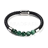 Natural Fuchsite Round Bead Braided Leather Cord Bracelets for Men Women BJEW-A009-11P-01-1