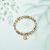 Glass Pearl Beaded Stretch Bracelet with Alloy Enamel Daisy Charm for Women BJEW-JB08541-2