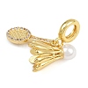 Brass Micro Pave Clear Cubic Zirconia Badminton & Racket European Dangle Charms KK-I352-13G-2
