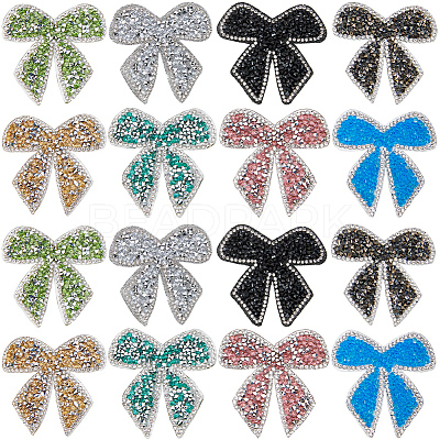 16Pcs 8 Styles Bowknot Hotfix Rhinestone Iron on Patches Appliques DIY-CP0009-65-1