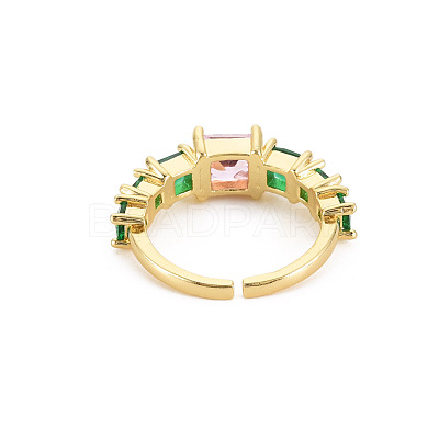 Glass Rectangle Open Cuff Ring RJEW-S049-016G-1