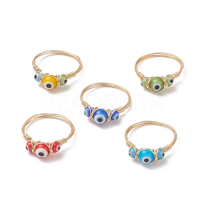 Lampwork Evil Eye Finger Ring RJEW-JR00555-1