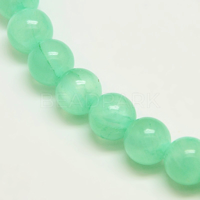 Dyed Natural Green Jade Beads Strands X-JBS053-8MM-27-1