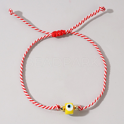 Adjustable Handmade Lampwork Evil Eye Cotton Cord Braided Bead Bracelets WGE50B5-03-1