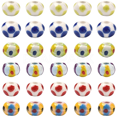 18Pcs 6 Colors Handmade Porcelain European Beads PORC-YW0001-87-1