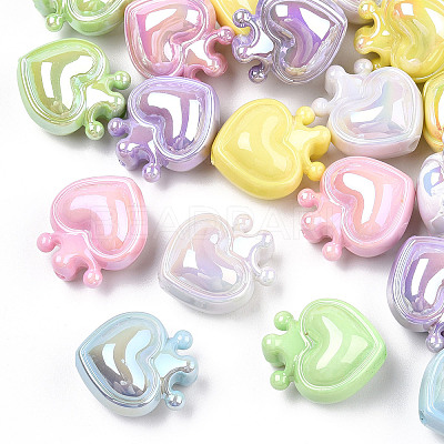 UV Plating Opaque Rainbow Iridescent Acrylic Beads X-OACR-T027-01-B-1