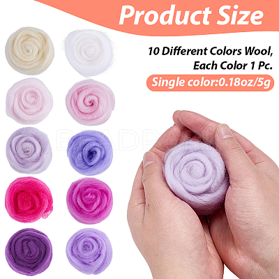 50G 10 Colors Needle Felting Wool Roving DIY-CP0013-77B-1