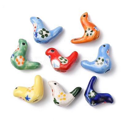 7Pcs 7 Colors Handmade Printed Porcelain Beads PORC-FS0001-39-1