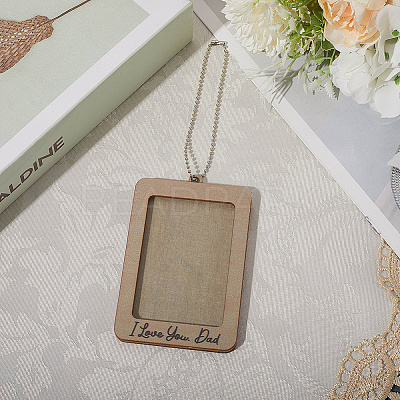 Rectangle with Word I Love You Dad Wood Hanging Photo Frame HJEW-SP0001-19A-1