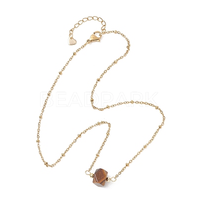 Natural Mixed Stone Faceted Nuggets Pendant 304 Stainless Steel Satellite Chain Necklaces NJEW-JN06025-1
