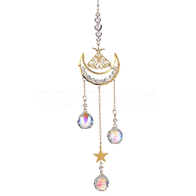 Brass Hollow Moth Moon Hanging Ornaments AJEW-Z027-01B-1