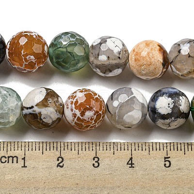 Faceted Natural Fire Crackle Agate Beads Strands G-F447-12mm-N03-1