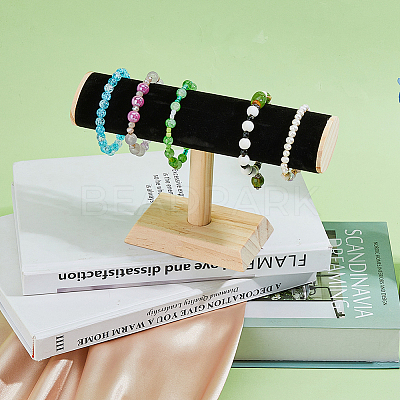 Velvet T-Bar Bracelet Display Stands  with Wooden Base BDIS-WH0010-03A-1