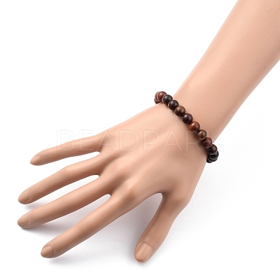 Unisex Natural Wood Beaded Stretch Bracelets BJEW-JB05463-04-1