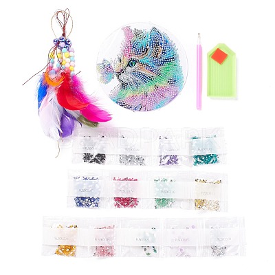 DIY Diamond Painting Hanging Woven Net/Web with Feather Pendant Kits DIY-I084-11-1
