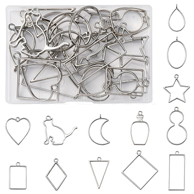 26Pcs 13 Styles Rack Plating Alloy Open Back Bezel Pendants FIND-FS0003-72-1