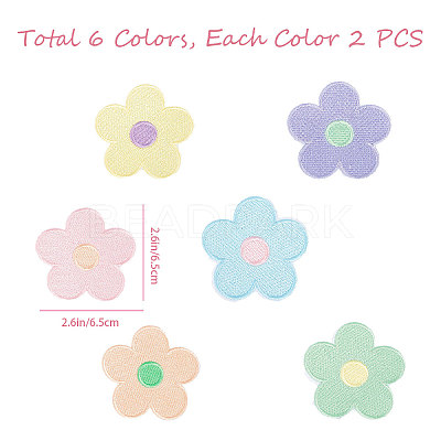 Macaron Color 5-Petal Flower Shape Iron on/Sew on Computerized Embroidery Polyester Clothing Patches DIY-WH0401-62-1