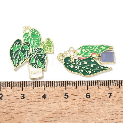 Green Plants and Potted Plants Alloy Enamel Pendants ENAM-P266-01B-G-1