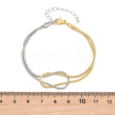 Duo Tone Brass Round Snake Chain Knot 2-Strand Bracelets for Women KK-CBA68DA-17C-GP-1