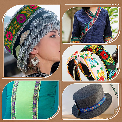 Ethnic Style Floral Pattern Embroidery Polyester Ribbons OCOR-WH0104-04B-1