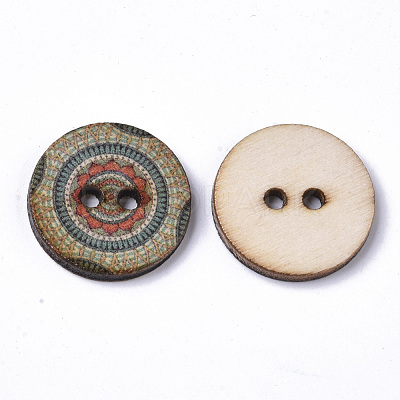 2-Hole Printed Wooden Buttons BUTT-ZX004-01A-06-1