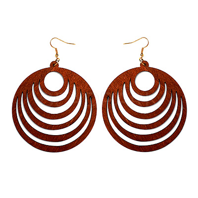 Hollow Out Flat Round Wood Dangle Earrings FS-WGEA979-03-1