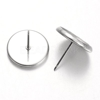 Tarnish Resistant Flat Round 304 Stainless Steel Stud Earring Settings STAS-M227-12mm-1