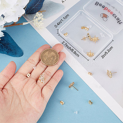 4 Pairs 4 Style Brass Cubic Zirconia Flower Stud Earring Findings EJEW-BBC0001-11-1