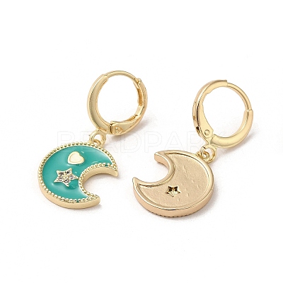Moon & Star Real 18K Gold Plated Brass Dangle Leverback Earrings EJEW-L268-029G-03-1