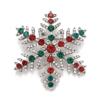 Colorful Rhinestone Snowflake Brooch for Christmas JEWB-A004-04P-1