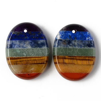 Chakra Style Assembled Natural Amethyst & Lapis Lazuli & Sodalite & Green Aventurine & Tiger Eye & Topaz Jade & Red Jasper Pendants G-R478-12-1