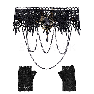 2 Pairs Polyester Lace Gloves AJEW-ME0003-36-1