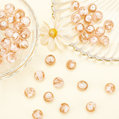 40pcs Handmade Inner Flower Gold Sand Lampwork Round Beads LAMP-OC0001-37-1