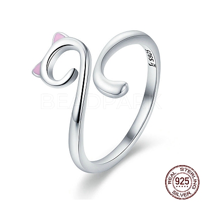 Adjustable 925 Sterling Silver Enamel Finger Cuff Rings RJEW-FF0007-19AS-1