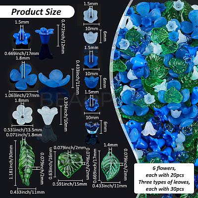 Leaf & Flower Transparent Acrylic Pendants & Beads Findings Kits MACR-FH0001-25-1