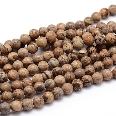 Natural Picture Jasper Round Bead Strands G-J303-08-6mm-1