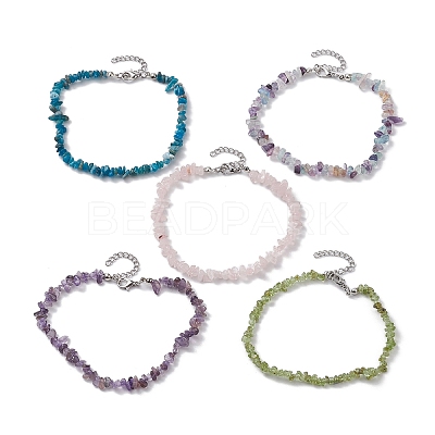 Natural Gemstone Beads Anklets AJEW-AN00583-1