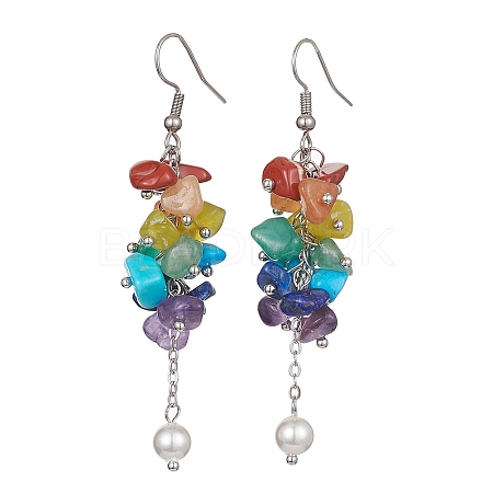 Natural Mixed Gemstone Chips Cluster Earrings EJEW-JE05467-1