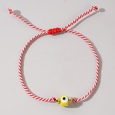 Adjustable Handmade Lampwork Evil Eye Cotton Cord Braided Bead Bracelets WGE50B5-03-1